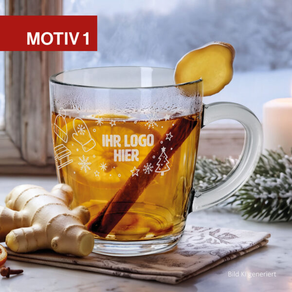Glastasse mit winterlichem Motiv